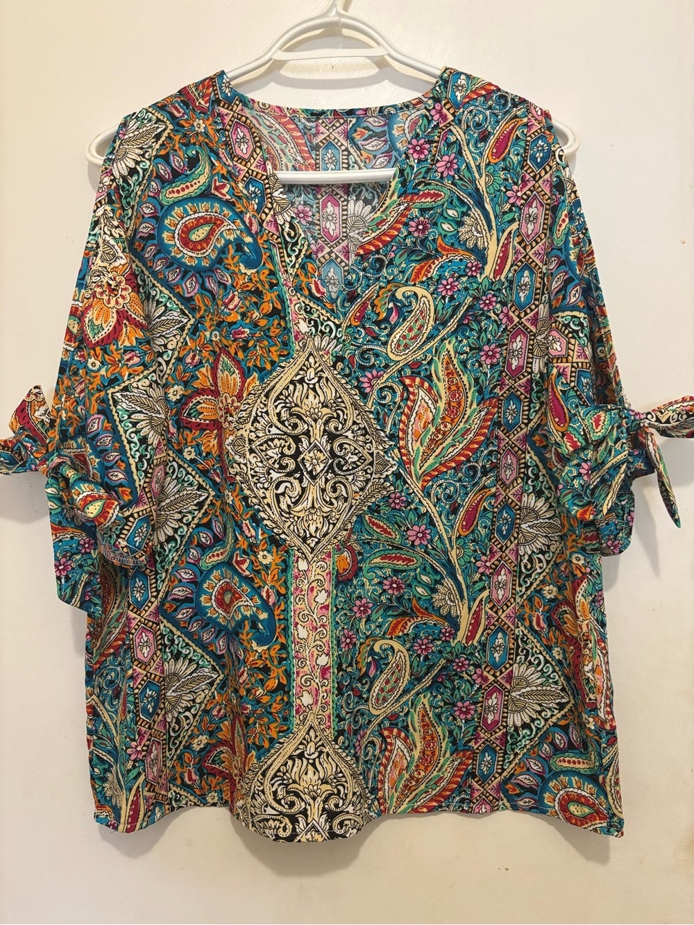 SHEIN Paisley Print Tie Sleeve Blouse | Size Small | Boho Short Sleeve Top